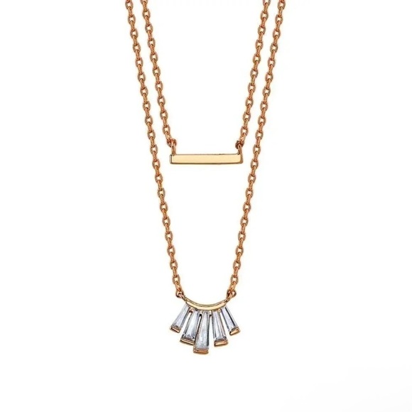 Anthropologie Jewelry - Energy Rose Gold Plated Cubic Zirconia and Bar Layered Pendant Necklace NWT